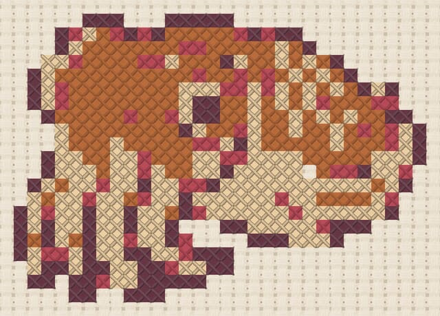 Cuttlefish finished in cross stitch on Aida cloth