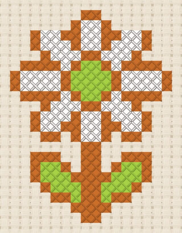 Daisy finished in cross stitch on Aida cloth
