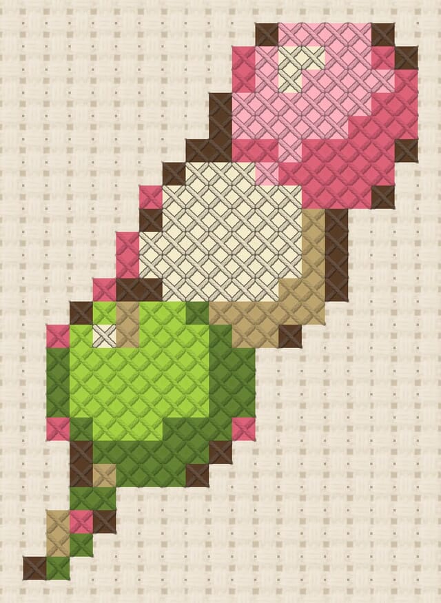 Dango skewer finished in cross stitch on Aida cloth