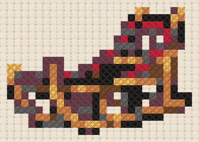 Dog sled finished in cross stitch on Aida cloth