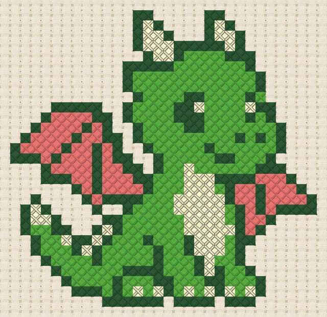 Dragon finished in cross stitch on Aida cloth
