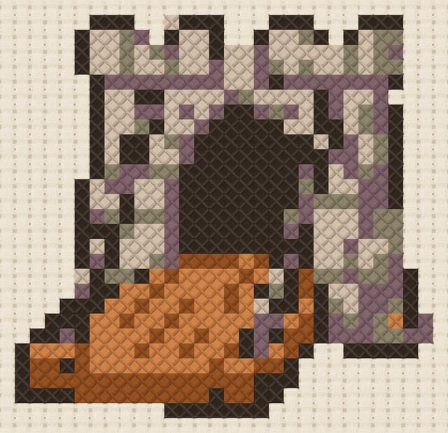 Drawbridge finished in cross stitch on Aida cloth
