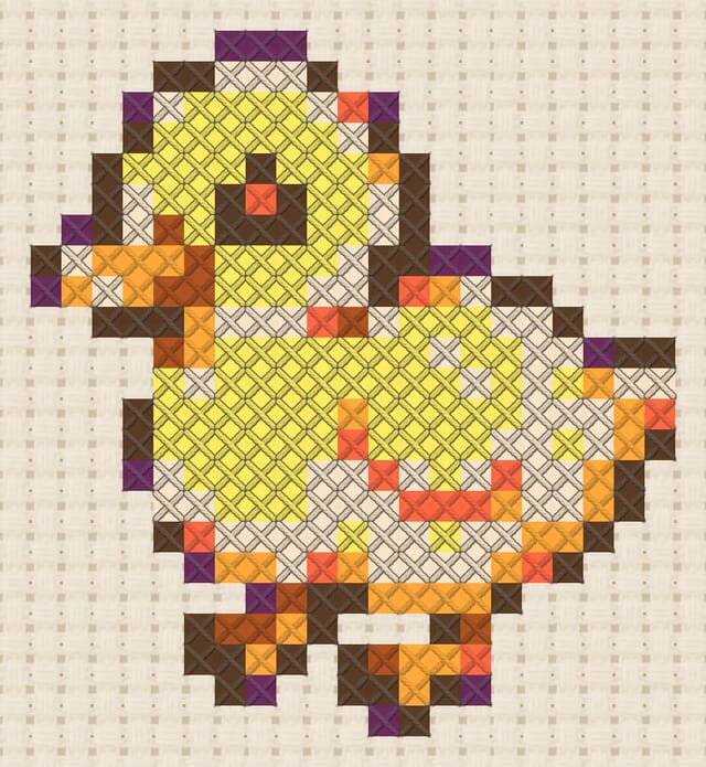 Duckling finished in cross stitch on Aida cloth