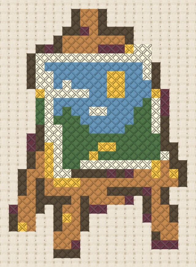 Easel finished in cross stitch on Aida cloth