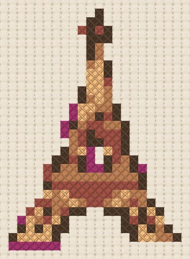 Eiffel Tower finished in cross stitch on Aida cloth