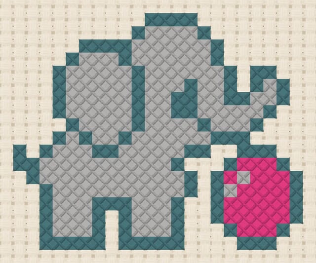 Elephant with ball finished in cross stitch on Aida cloth