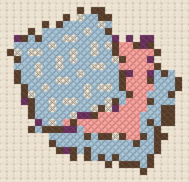 Fabric swatches finished in cross stitch on Aida cloth