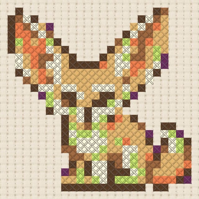 Fennec fox finished in cross stitch on Aida cloth