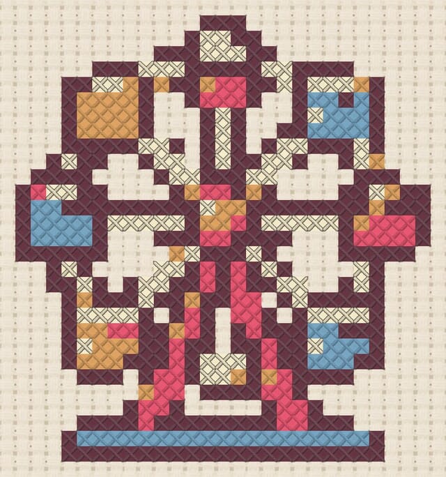Ferris wheel finished in cross stitch on Aida cloth