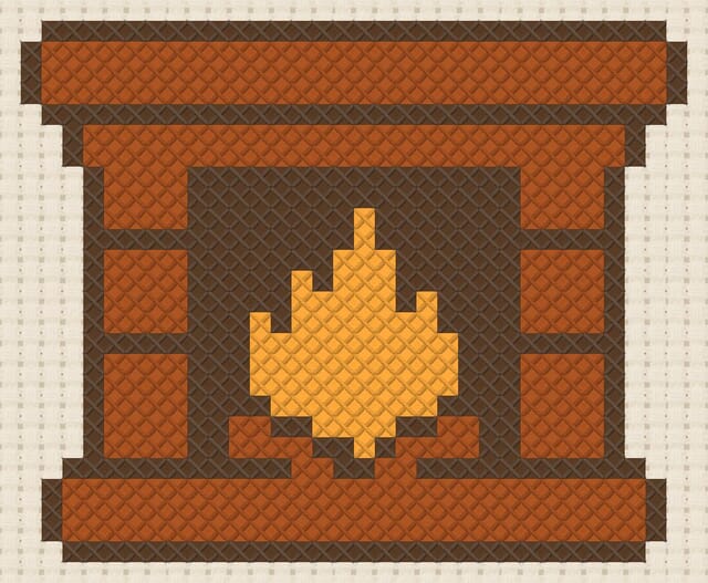 Fireplace finished in cross stitch on Aida cloth
