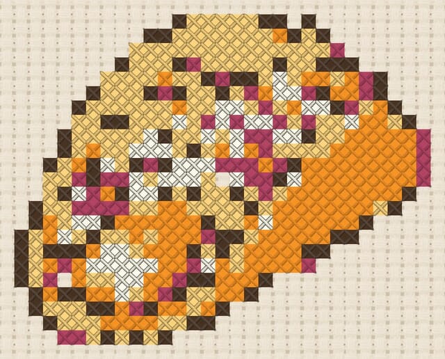 Fish taco finished in cross stitch on Aida cloth