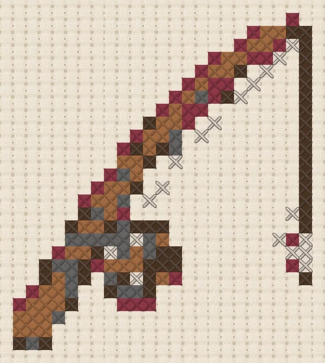 Fishing rod finished in cross stitch on Aida cloth