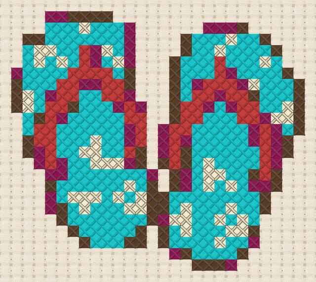 Flip-flops finished in cross stitch on Aida cloth