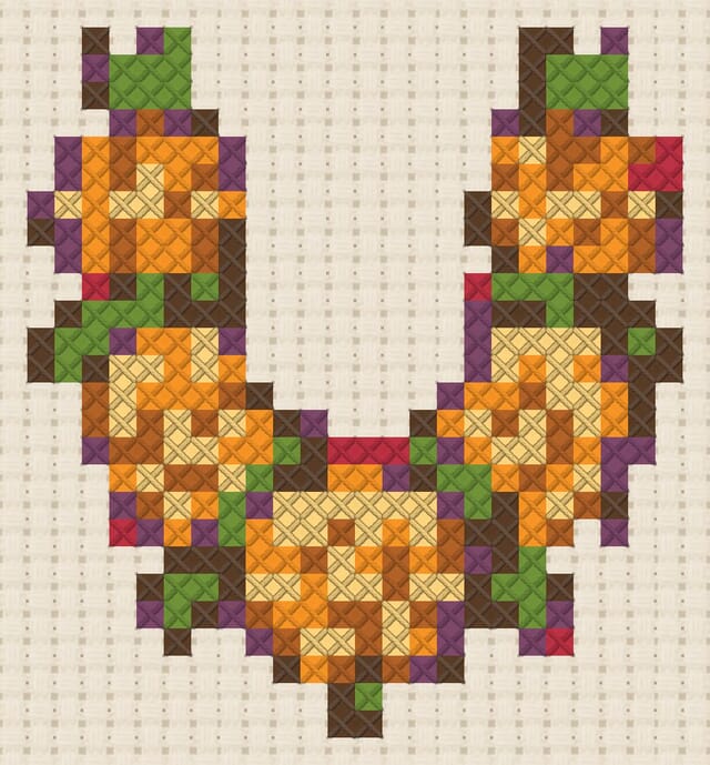 Flower garland finished in cross stitch on Aida cloth
