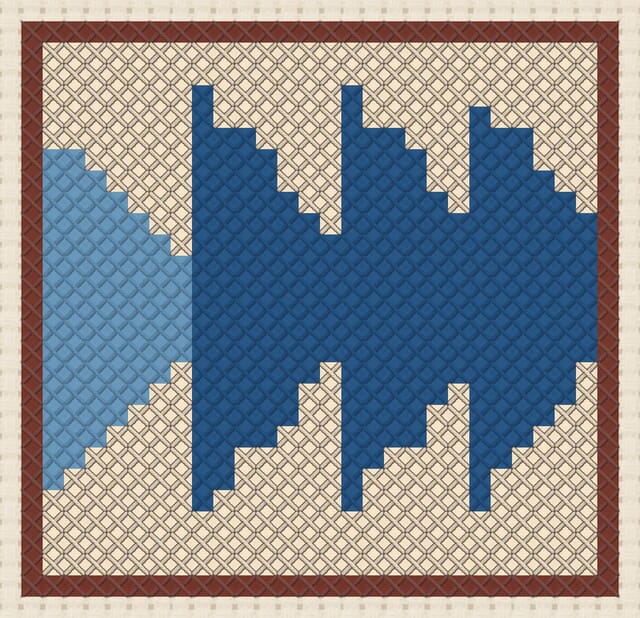 Flying geese quilt block finished in cross stitch on Aida cloth