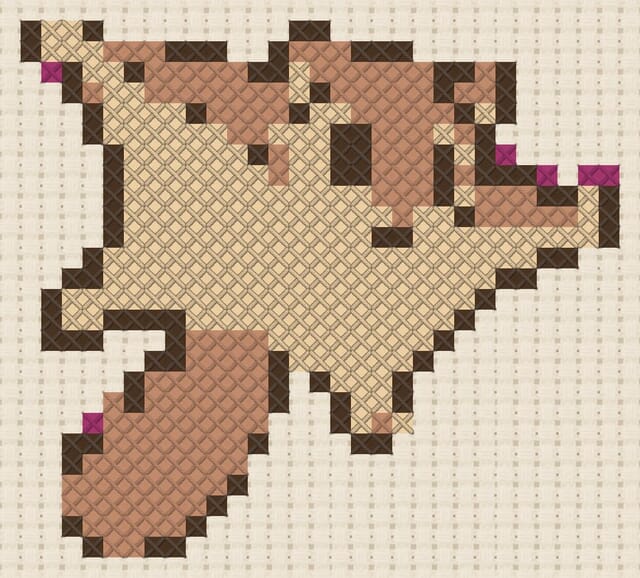 Flying squirrel finished in cross stitch on Aida cloth
