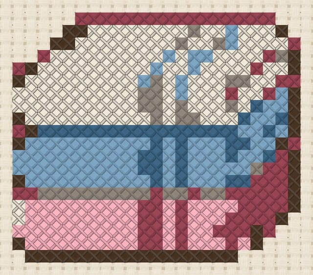 Folded towels finished in cross stitch on Aida cloth