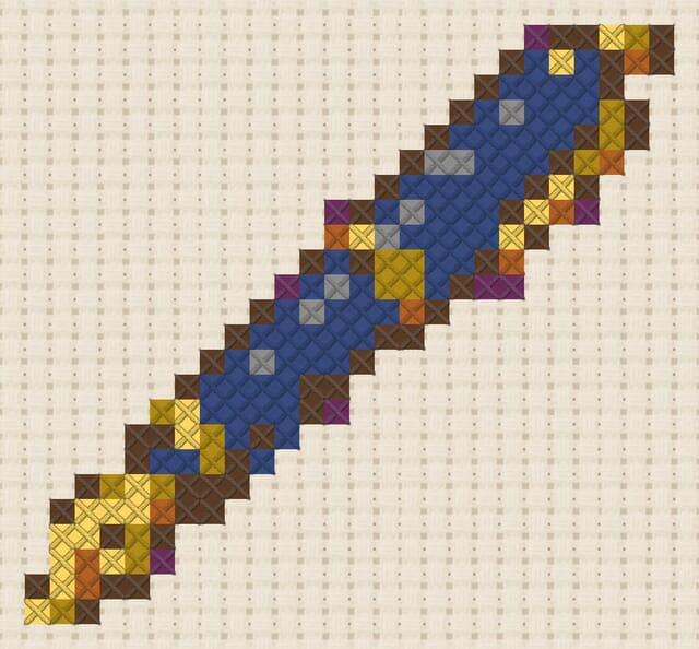 Fountain pen finished in cross stitch on Aida cloth