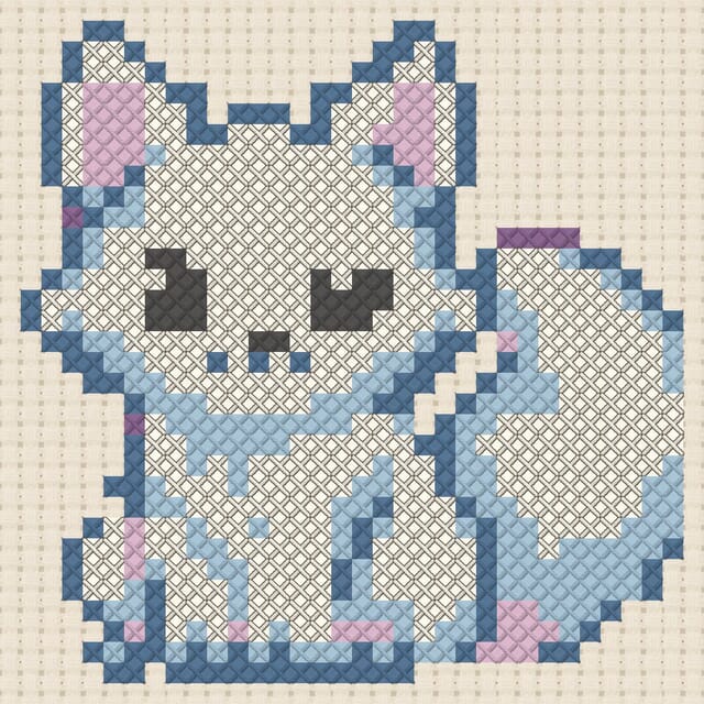 Arctic fox finished in cross stitch on Aida cloth