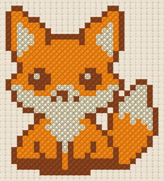 Fox finished in cross stitch on Aida cloth