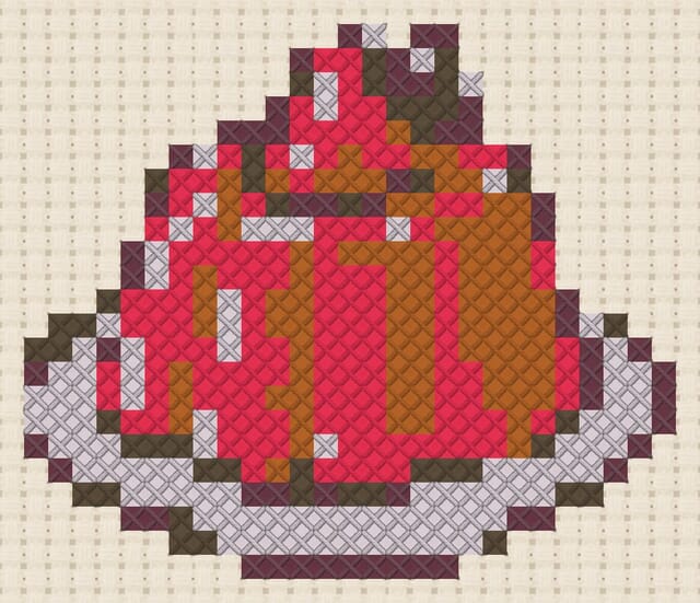 Fruit jelly finished in cross stitch on Aida cloth
