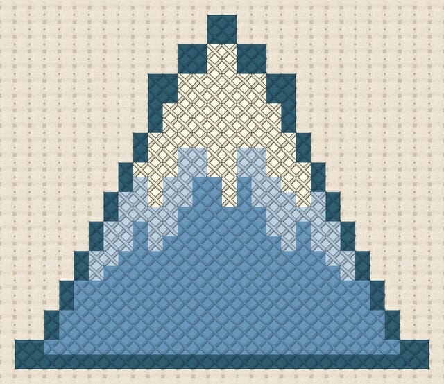 Mount Fuji finished in cross stitch on Aida cloth