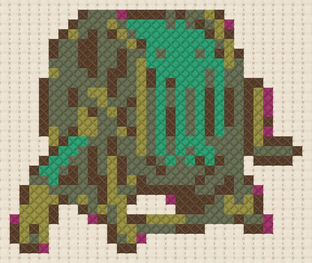 Garden hose reel finished in cross stitch on Aida cloth
