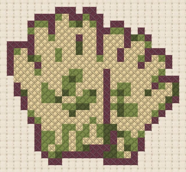 Gardening gloves finished in cross stitch on Aida cloth