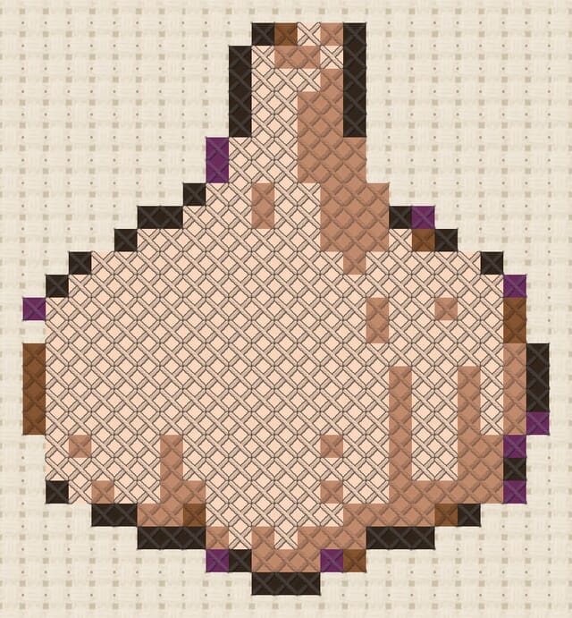 Garlic bulb finished in cross stitch on Aida cloth