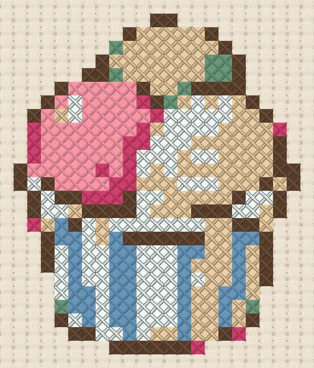 Gelato cup finished in cross stitch on Aida cloth