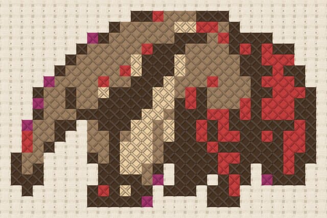 Giant anteater finished in cross stitch on Aida cloth