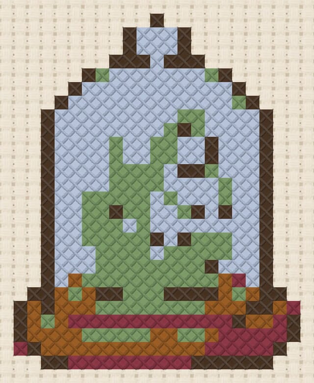 Glass cloche finished in cross stitch on Aida cloth