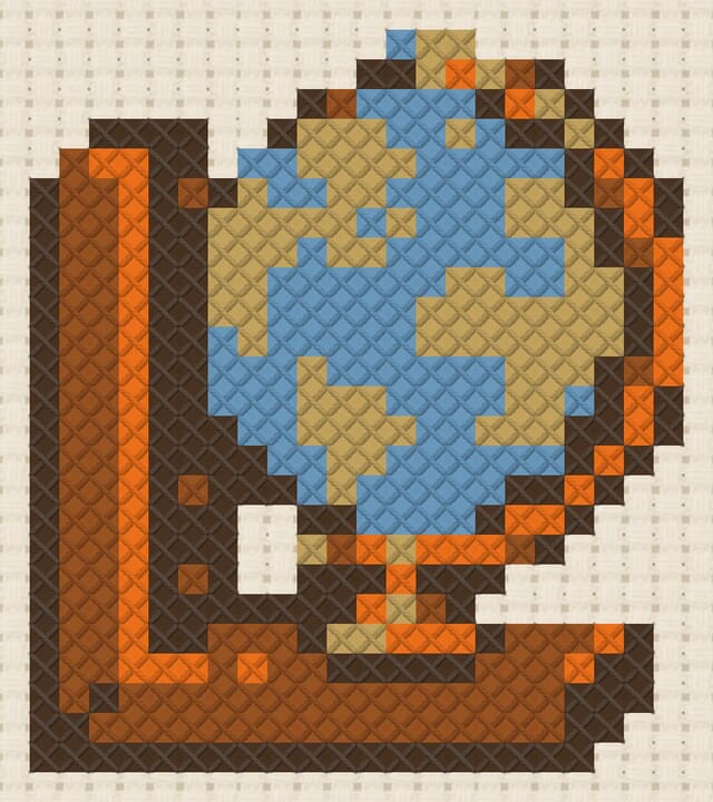 Globe bookend finished in cross stitch on Aida cloth