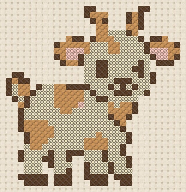 Goat finished in cross stitch on Aida cloth