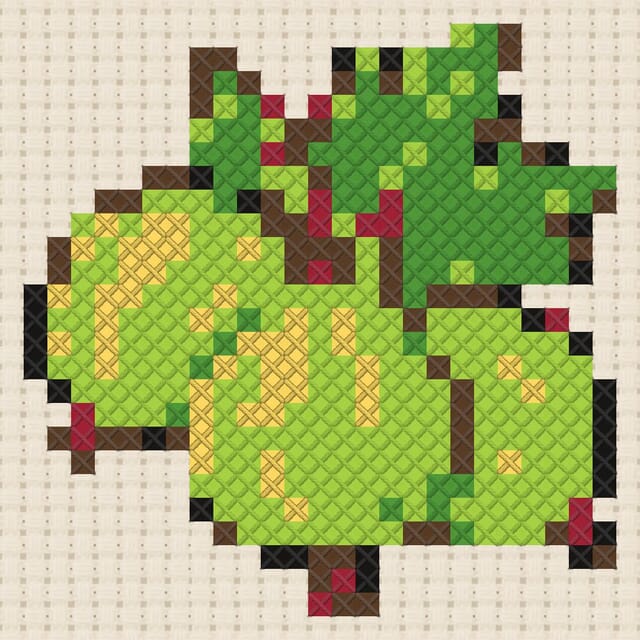 Gooseberries finished in cross stitch on Aida cloth
