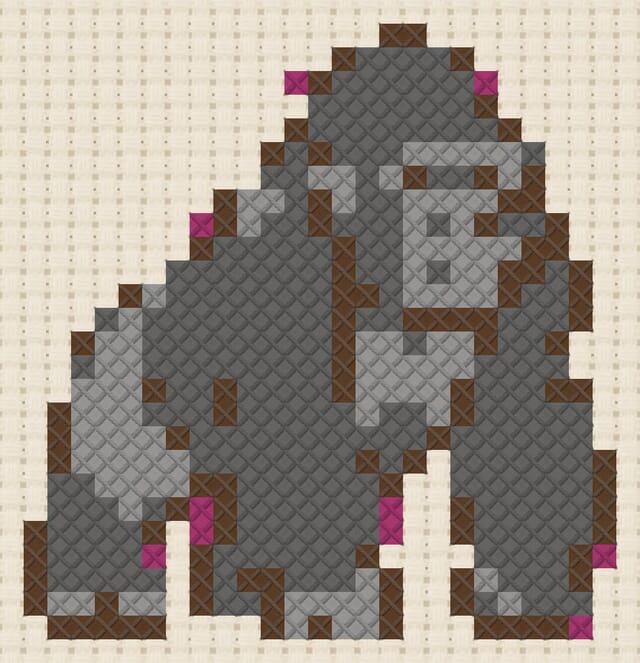 Gorilla finished in cross stitch on Aida cloth