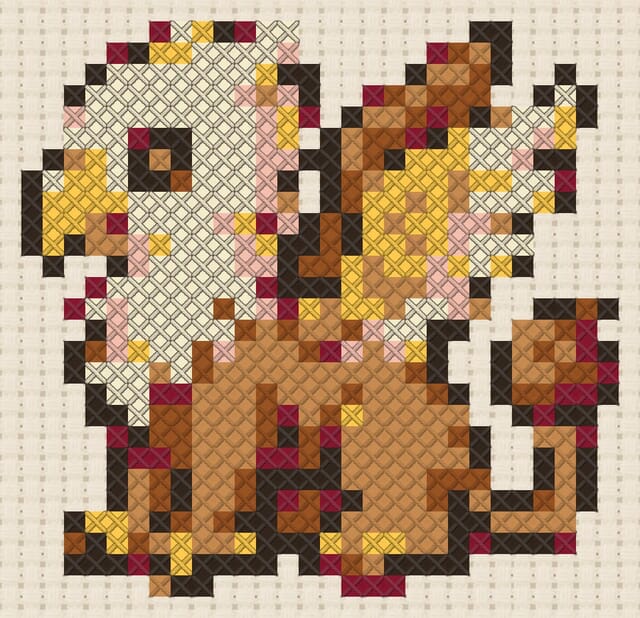 Griffin hatchling finished in cross stitch on Aida cloth