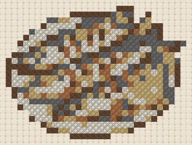 Grilled sardines finished in cross stitch on Aida cloth