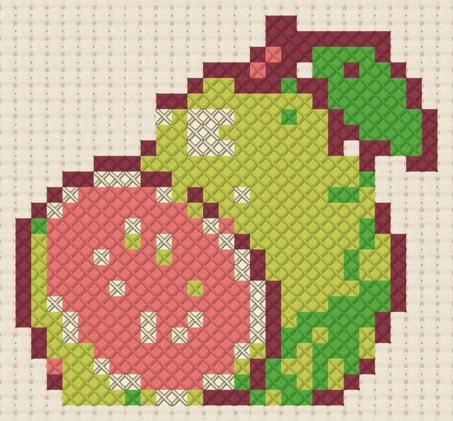 Guava finished in cross stitch on Aida cloth