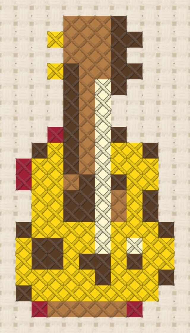 Guitar finished in cross stitch on Aida cloth