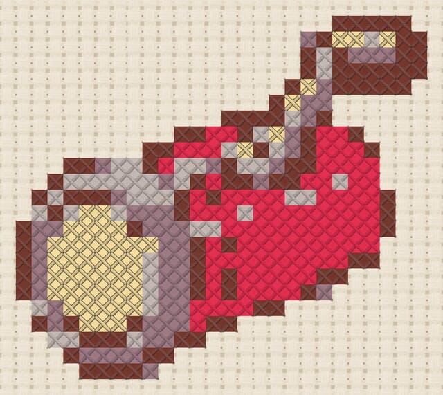 Hand-cranked torch finished in cross stitch on Aida cloth