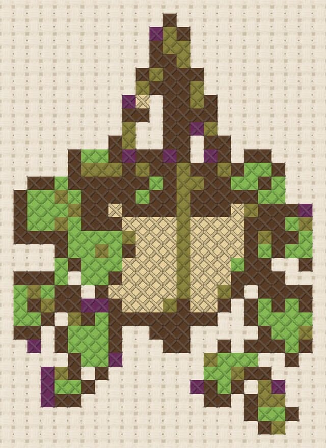 Hanging planter finished in cross stitch on Aida cloth