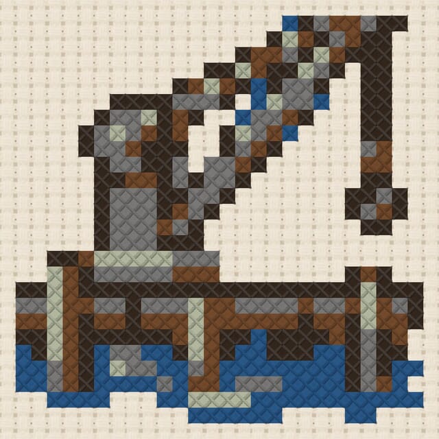 Harbor crane finished in cross stitch on Aida cloth