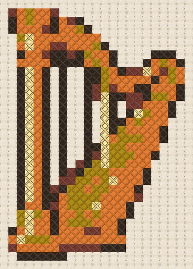 Harp finished in cross stitch on Aida cloth