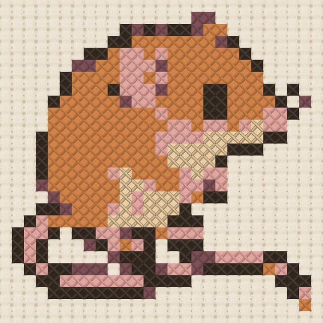 Harvest mouse finished in cross stitch on Aida cloth