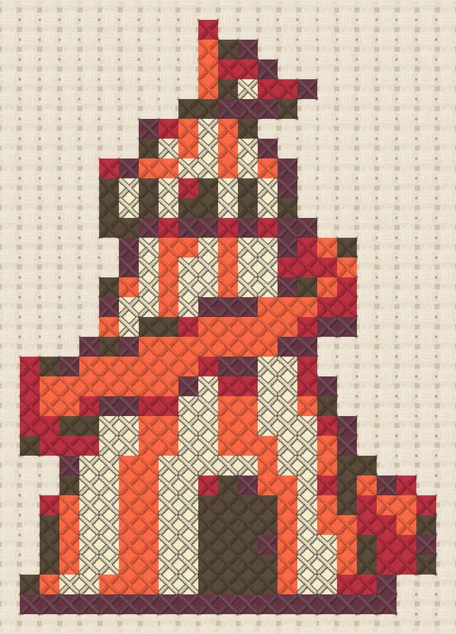 Helter-skelter finished in cross stitch on Aida cloth