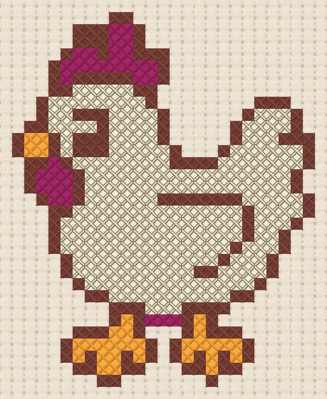 Hen finished in cross stitch on Aida cloth