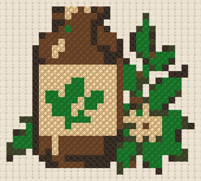 Herbal tonic finished in cross stitch on Aida cloth