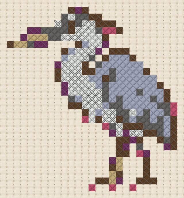 Heron finished in cross stitch on Aida cloth