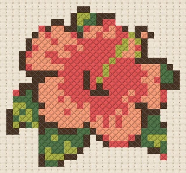 Hibiscus finished in cross stitch on Aida cloth